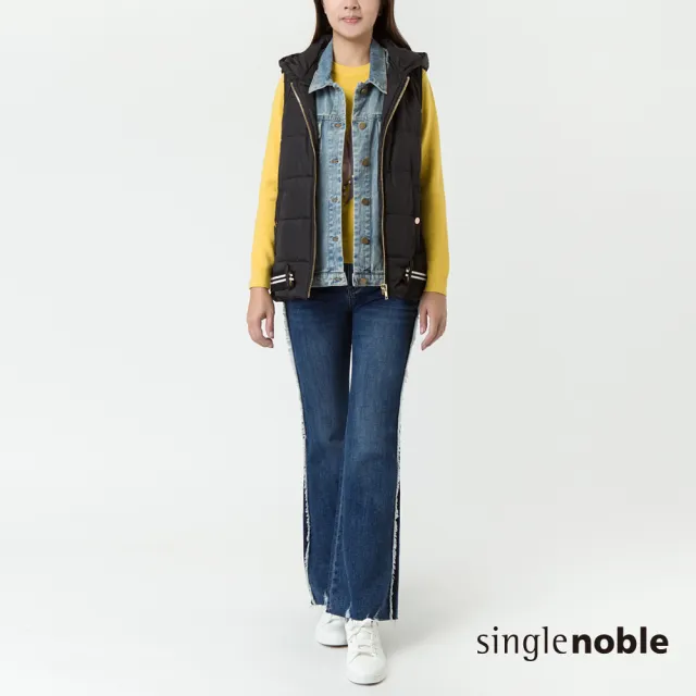 【SingleNoble 獨身貴族】帥氣個性兩件式牛仔鋪棉背心外套(1色)