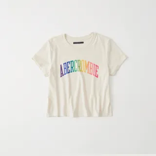 【Abercrombie & Fitch】AF 經典印刷文字大麋鹿短袖T恤-女-米色(經典大Logo必備款 平輸品)