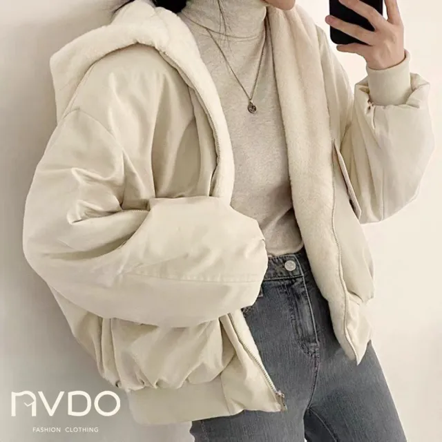 【NVDO】現貨 暖呼呼羊羔絨兩面可穿保暖外套-3色可選(M-2XL/加絨連帽外套/F010/秋冬款)