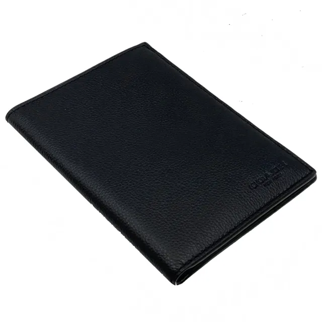 【COACH】經典LOGO素面牛皮證件夾護照夾(黑)