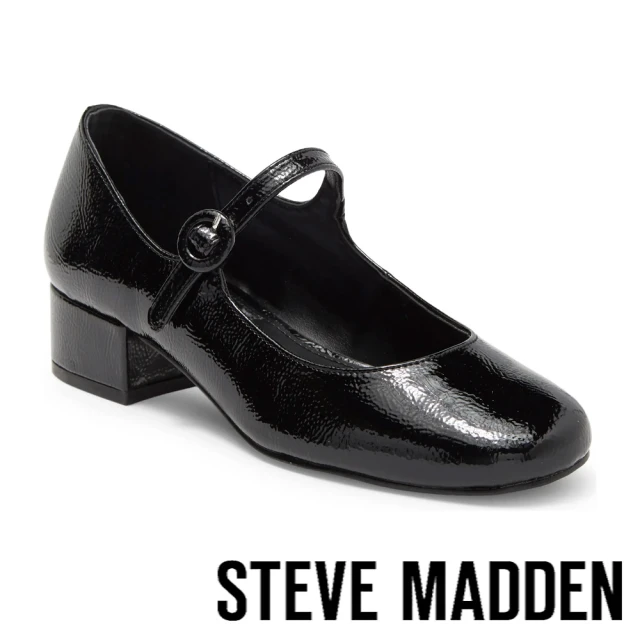 STEVE MADDEN SESSILY 低跟圓頭瑪莉珍鞋(黑色)