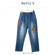 【betty’s 貝蒂思】腰鬆緊造型布條拼接牛仔長褲(藍色)