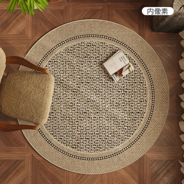【聚時柚】棉麻紋高質感 地板防刮 桌椅地墊80cm圓形(比利時絲圈絨印花地毯)