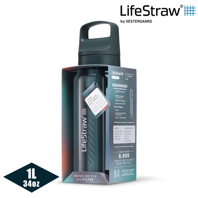 【LifeStraw】Go 提蓋二段式過濾生命淨水瓶 1L｜深藍色(濾水瓶 登山 健行 露營 旅遊 急難 求生)