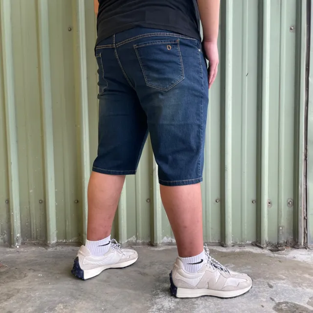 【Last Taiwan Jeans 最後一件台灣牛仔褲】大尺碼涼感紗牛仔短褲 復古深藍(四季款、大彈力)
