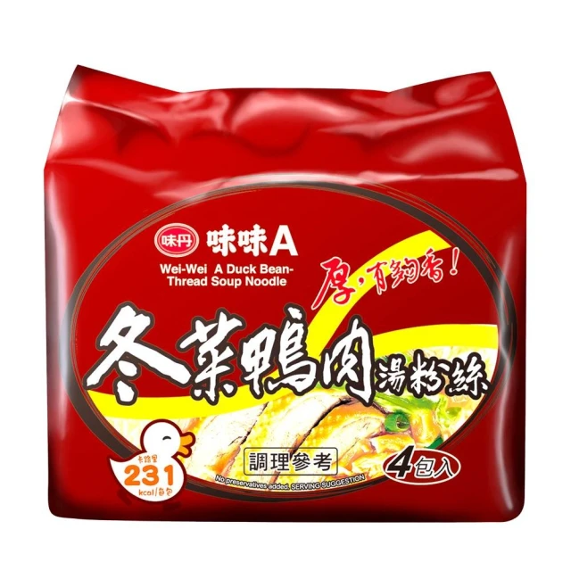 味味A 冬菜鴨肉湯粉絲 4包/袋 60g/包(粉絲泡麵)