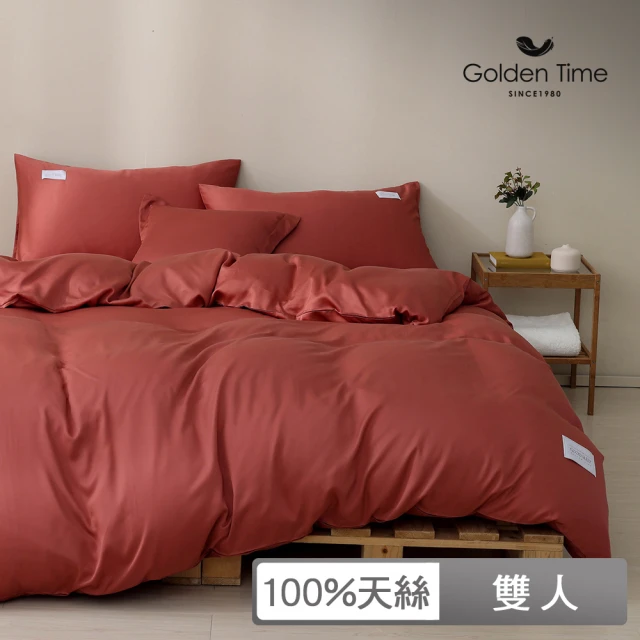 GOLDEN-TIMEGOLDEN-TIME 60支100%純淨天絲薄被套床包組-緋鳶紅(雙人)
