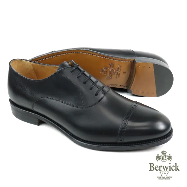 【Berwick】西班牙手工壓線橫飾牛津鞋 黑色(B4472-BL)