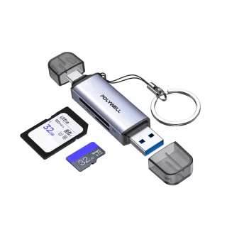 【POLYWELL】USB3.0 SD/TF高速讀卡機 USB Type-C雙接頭 /灰色