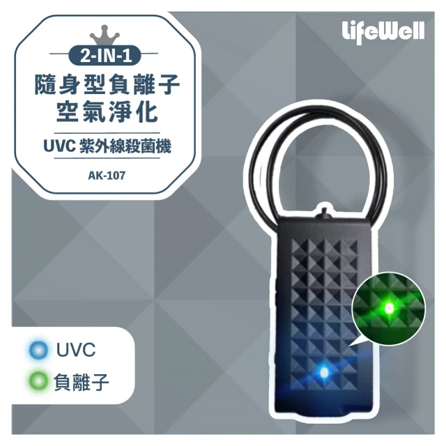 Qlife 質森活Qlife 質森活 LifeWell 2合1隨身型負離子空氣淨化+紫外線UVC殺菌機(AK-107)