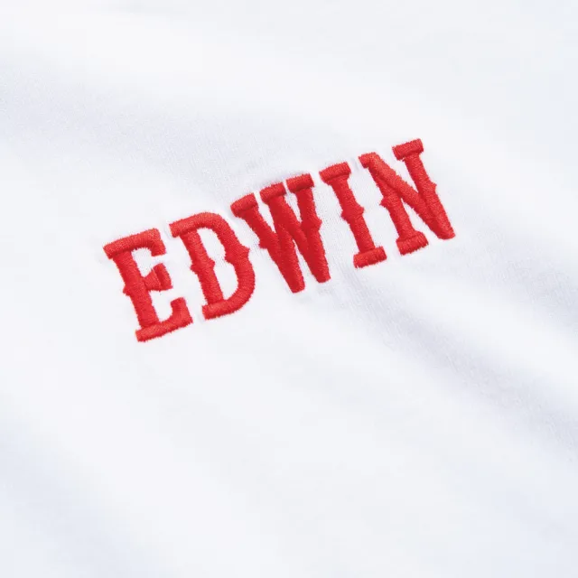 【EDWIN】男裝 寬版立體刺繡LOGO短袖T恤(白色)