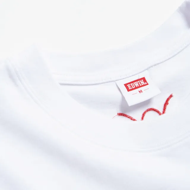 【EDWIN】男裝 寬版立體刺繡LOGO短袖T恤(白色)
