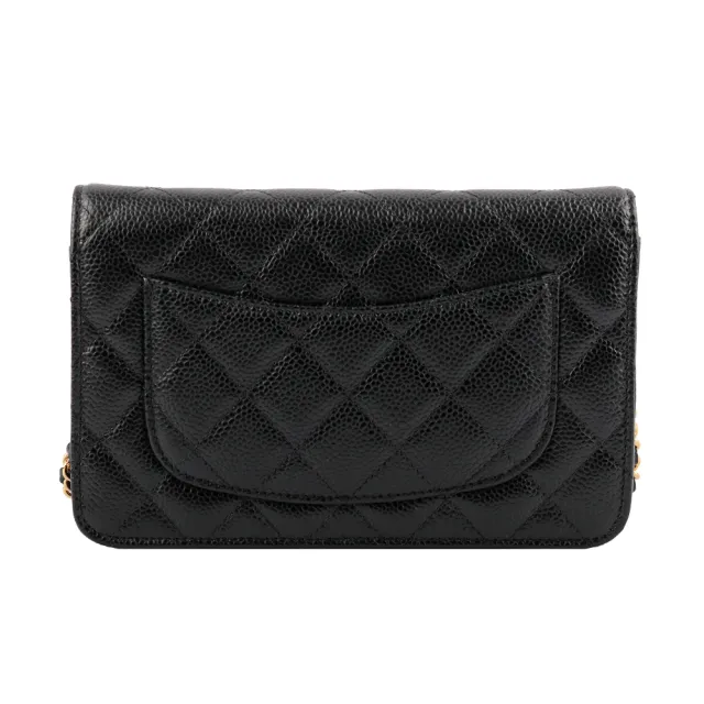 【CHANEL 香奈兒】經典CC Logo淡金釦荔枝皮革WOC(黑色)