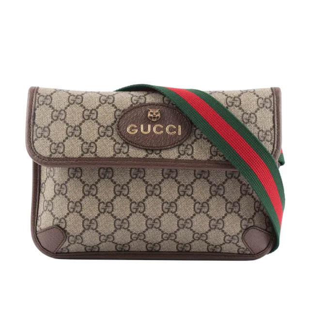 【GUCCI 古馳】Neo Vintage GG Supreme 帆布虎頭腰包(咖啡色)