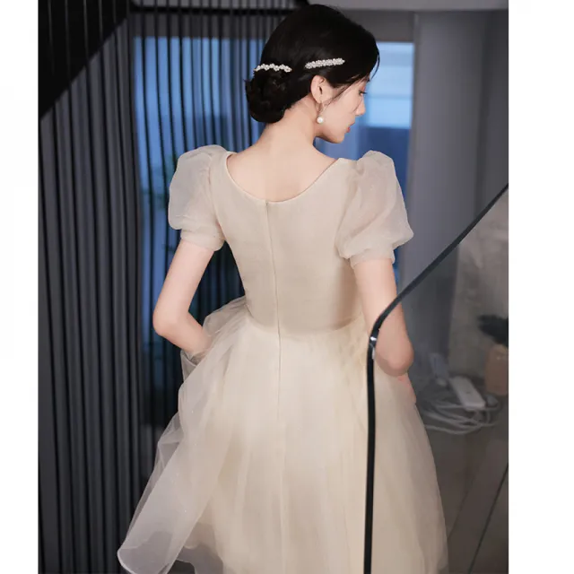 【Very Buy 非常勸敗】領證登記小晚禮服平時可穿輕奢感仙氣紗裙女宴會氣質小個子香檳色