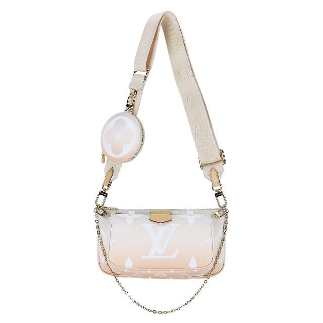 LV LOUIS VUITTON路易威登 M57634 MULTI POCHETTE Accessoires 漸層混合式斜背袋 精緻設計的 LV M57634 漸層混合式斜背袋,以粉紅色皮革打造,簡約素面圖案展現高階感,適合日常搭配,輕便實用,是女性歐系精品愛好者的理想選擇。