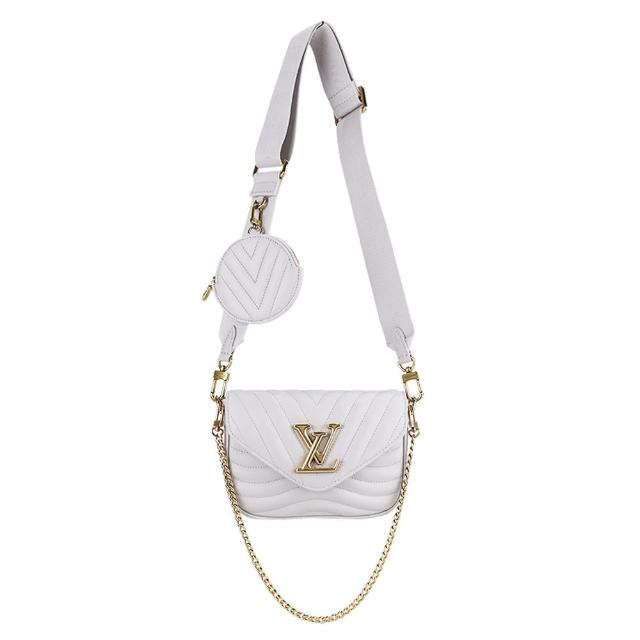 LV LOUIS VUITTON路易威登 M57864 NEW WAVE MULTI-POCHETTE 絎縫小牛皮二合一零錢翻蓋斜背包