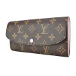 【Louis Vuitton 路易威登】M61289 EMILIE 帆布皮革襯裡信封長夾(棕/粉)