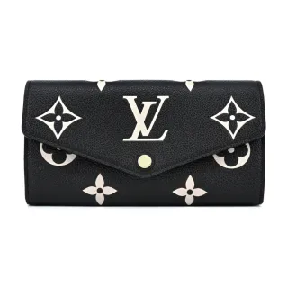 【Louis Vuitton 路易威登】M80496 Sarah 經典LOGO牛皮壓花皮革襯裡信封長夾(黑色)