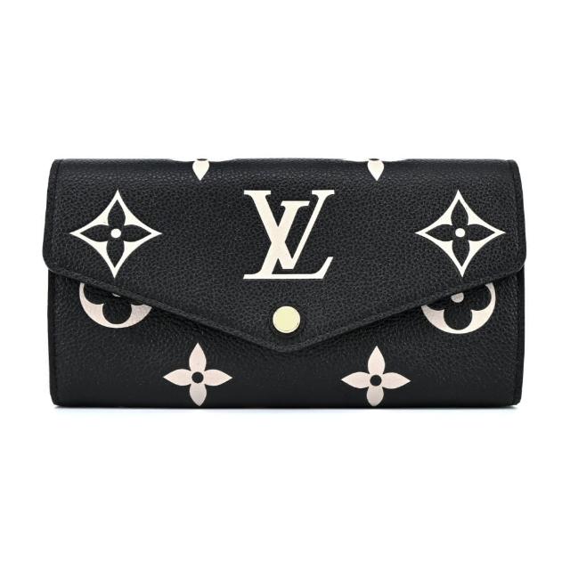 【Louis Vuitton 路易威登】M80496 Sarah 經典LOGO牛皮壓花皮革襯裡信封長夾(黑色)