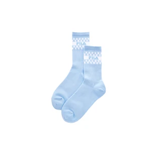 【FILA官方直營】素色格紋造型中筒襪-淺藍(SCY-1301-SB)