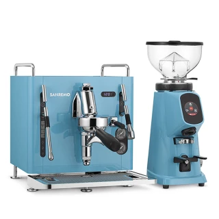 【SANREMO】CUBE R 單孔半自動咖啡機 110V-藍+ AllGround 磨豆機 110V 藍(HG7293BL+HG1513BL)