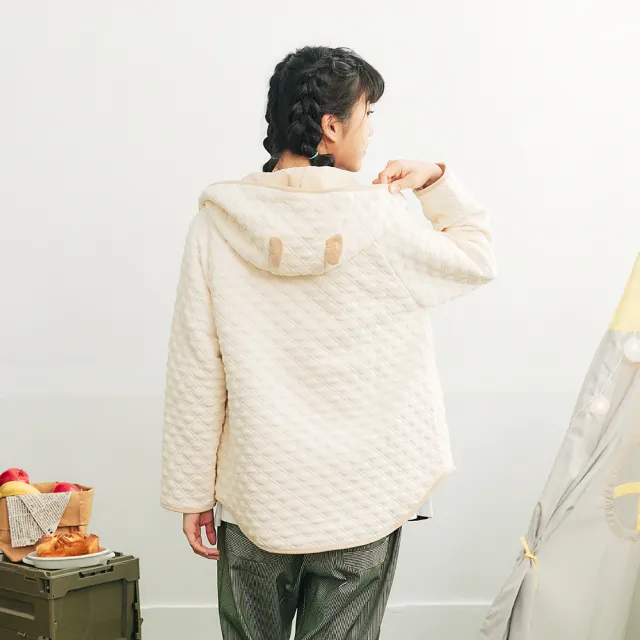 【Dailo】方格造型雙面可穿鋪棉長袖外套(米)