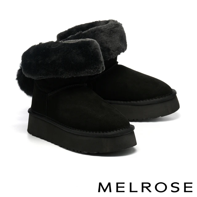 MELROSE 美樂斯 率性時髦飛織拼接牛皮高跟短靴(黑)評
