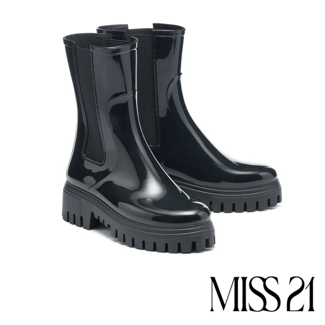 MISS 21 經典日常純色切爾西厚底中筒雨靴(黑) 推薦