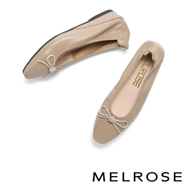 【MELROSE】美樂斯 沉穩典雅晶鑽蝴蝶結全真皮小方頭楔型低跟鞋(可可)