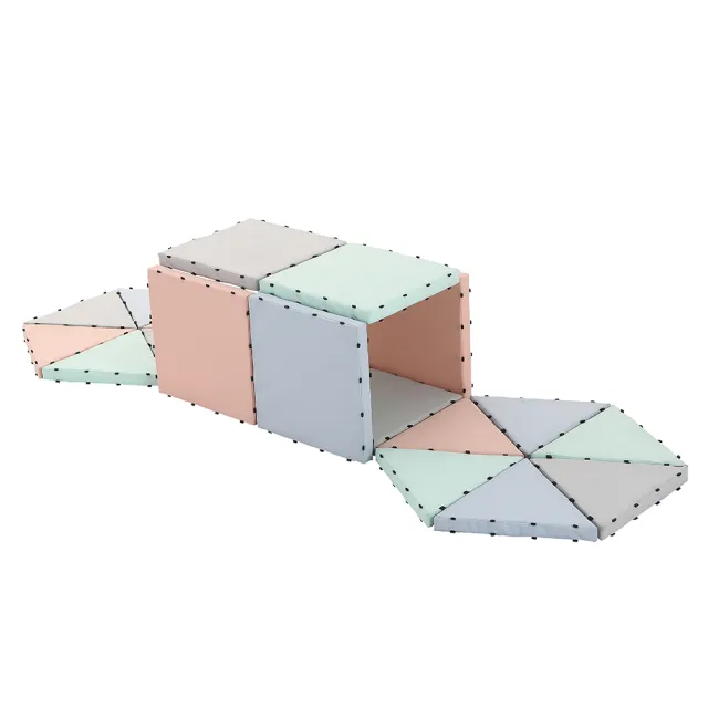 【OUAT孩記得】FunDay 疊疊遊戲墊D組-小正方8片+小三角12片(磁吸遊戲墊 建構式遊戲墊 大型磁力片 遊戲積木)