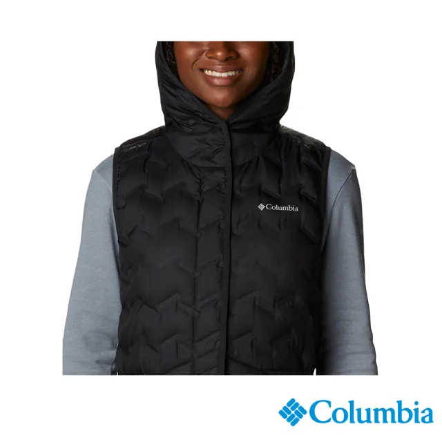 【Columbia 哥倫比亞 官方旗艦】女款-Delta Ridge™Omni-Heat鋁點保暖650羽絨連帽背心-黑色(UWR17270BK/HF)