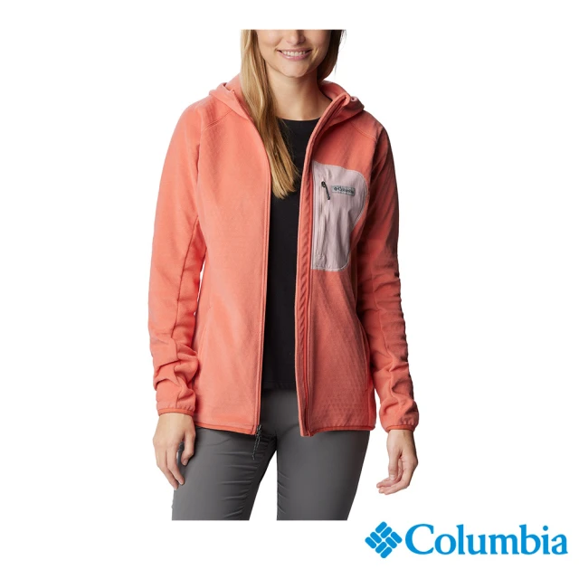 【Columbia 哥倫比亞 官方旗艦】女款-W Outdoor Tracks™柔暖刷毛連帽外套-蜜桃色(UAR75500PH/HF)