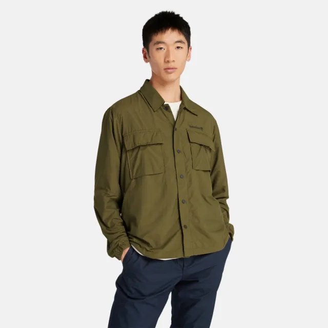 【Timberland】男款深橄欖色防潑水襯衫外套(A2NFJ302)