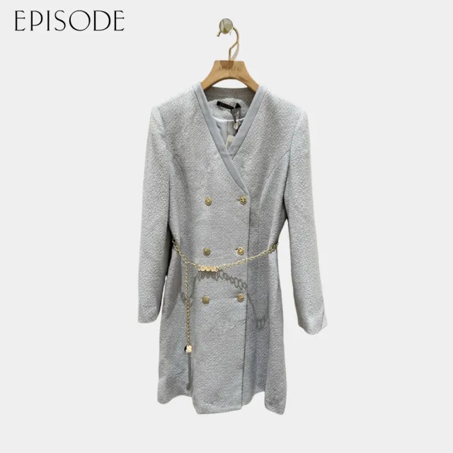 【EPISODE】復古雙排扣西裝式羊毛小香風長袖洋裝E30471（灰）