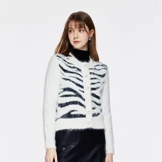 【HONOR 山形屋】虎紋圓領排釦毛衣外套(MOMO獨家限定)