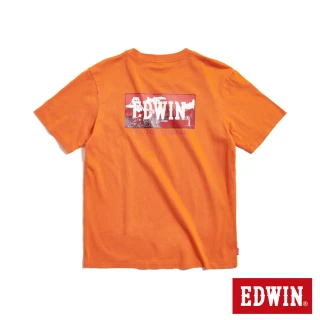 【EDWIN】男裝 露營系列 背後營地BOX LOGO印花短袖T恤(桔色)