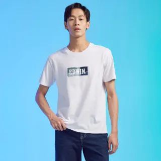 【EDWIN】男裝 再生系列 刺繡BOX LOGO短袖T恤(白色)