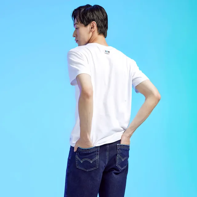 【EDWIN】男裝 再生系列 刺繡BOX LOGO短袖T恤(白色)