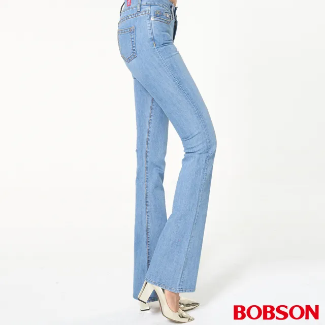 【BOBSON】女款低腰伸縮中喇叭褲(藍944-58)