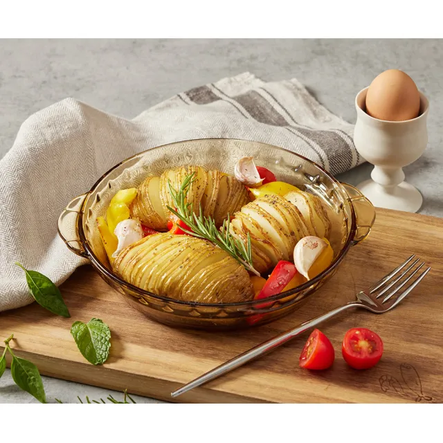 【CorelleBrands 康寧餐具】SNAPWARE Amber晶彩琥珀耐熱玻璃烤盤8吋