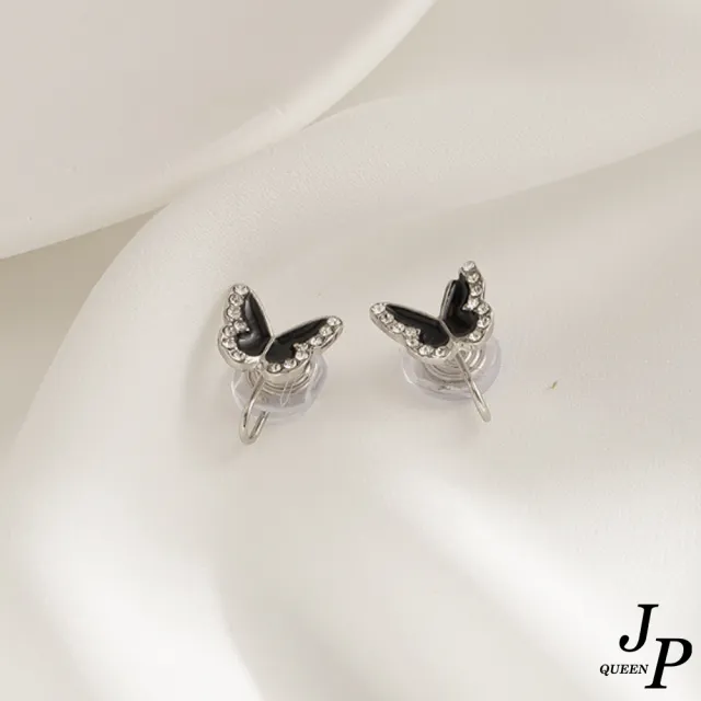 【Jpqueen】小巧蝴蝶結水鑽針式夾式耳環(2色可選)