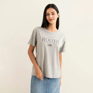 【Roots】Roots女裝-舒適生活系列 海狸文字有機棉短袖T恤(灰色)