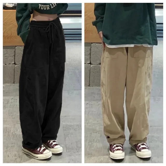 【ASister 小姊姊】*出清品*現貨在庫★休閒褲 長褲 加大尺碼男女同款高腰直筒顯瘦休閒闊腿褲/工裝褲(S-4XL)
