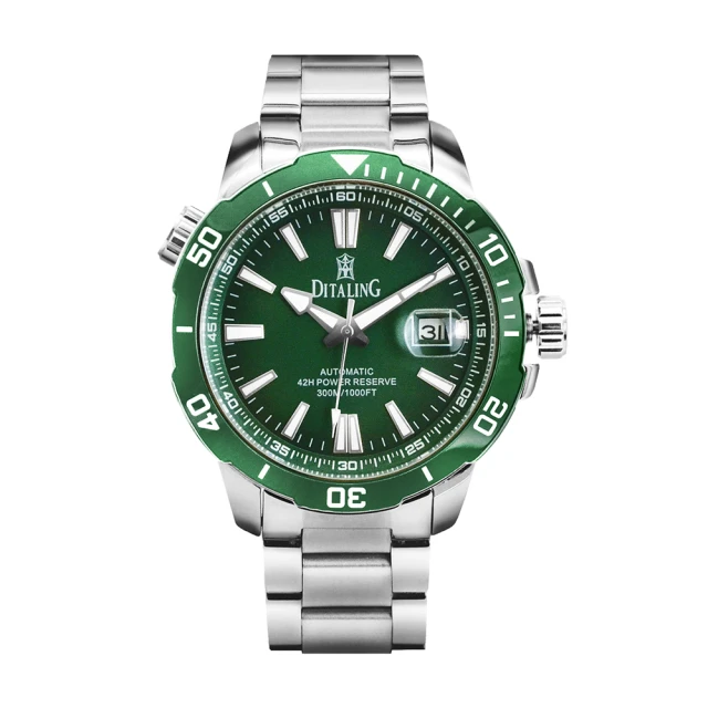 DITALING 水鬼系列 銀框 綠面 排氦氣潛水腕錶 自動