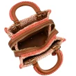 【COACH】經典LOGO吊飾鉤針撞色編織三層包手提包兩用包(橘邊)