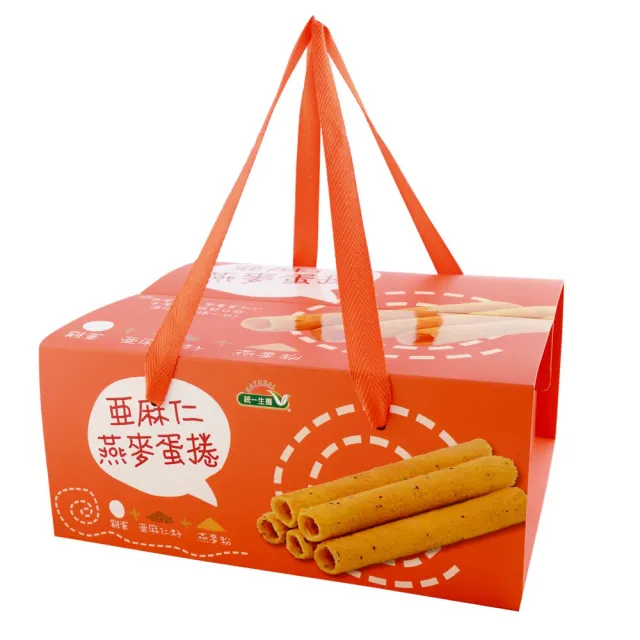 【統一生機】亞麻仁燕麥蛋捲禮盒x1盒(57gx8包/盒_中秋禮盒)