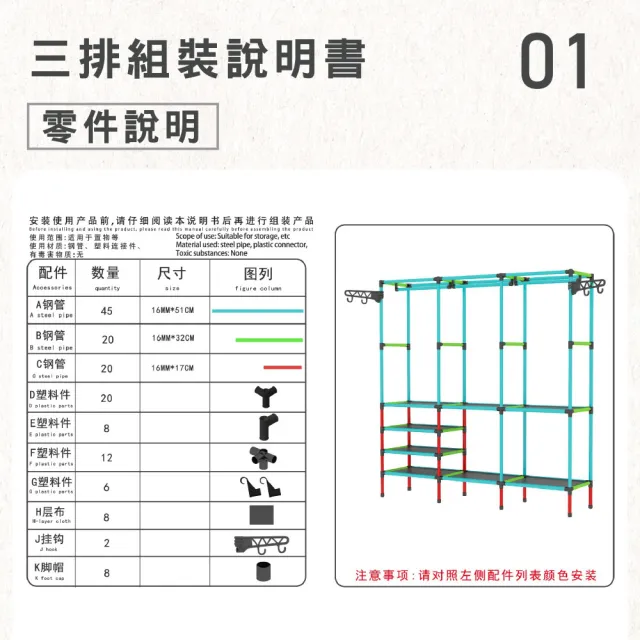 【路比達】開放式組裝衣櫃-三排(衣櫃、衣架、大型衣架)