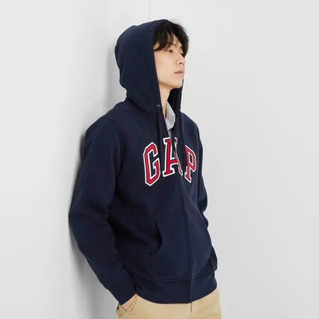 【GAP】男女同款 Logo刷毛連帽外套-藏藍色(461135)