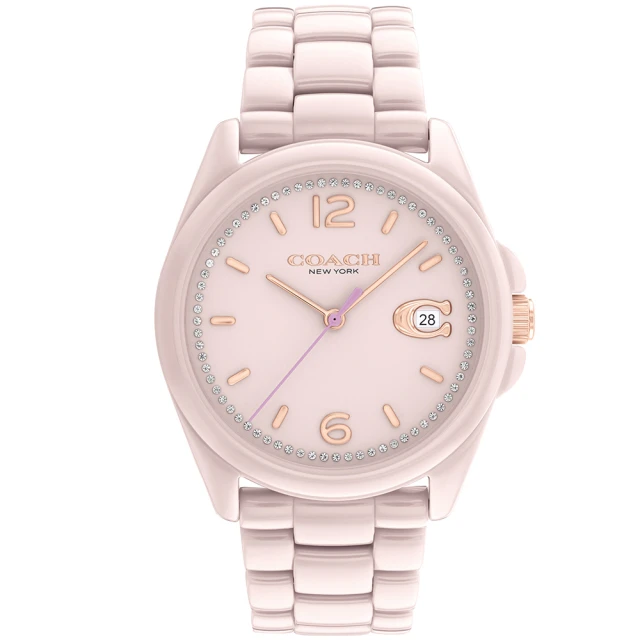 【COACH】官方授權經銷商 優雅質感陶瓷晶鑽腕錶-36mm/粉 母親節 禮物(14503926)